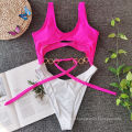 Drop Shipping Compression Custom Logo Women Bikini Beach Sexy Two Pieces Sleeve Swimwear